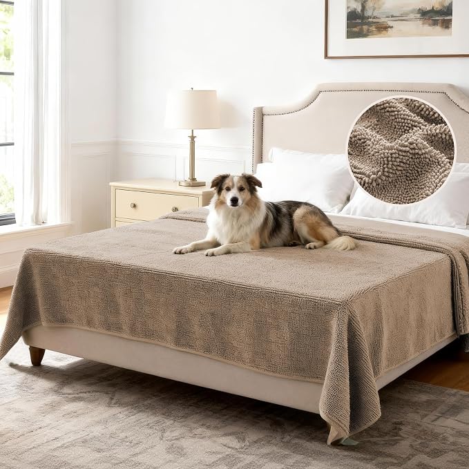 H.VERSAILTEX Non Slip Pet Couch Cover Chenille Dog Bed Protector Thick Soft Sofa Slipcover Pet Friendly Washable Couch Cushion Covers for Pets (68" x 82", Sand)