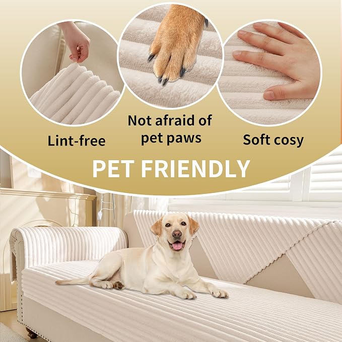 HAOMAIJIA Waterproof Couch Cover for Dogs Washable,Faux Fur Pet Couch Covers for Sofa,Soft Dog Bed Cover Non-Slip Couch Covers for 3 Cushion Couch Sofa Pet Friendly (Off White, 35" x 62")