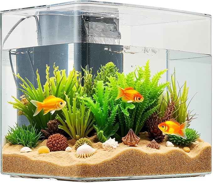 VEVOR Fish Tank Aquarium, 3.5 Gallon, Arch Design, Ultra-Clear GPPS Smart Tank with Adjustable 3-Color Lighting, Self-Cleaning System for Freshwater & Saltwater Fish - Home, Office Use