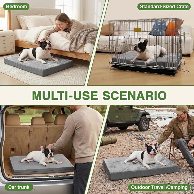 Waterproof Dog Bed Medium Size Dog, Washable Crate Pad 30" Orthopedic Gray | Outdoor Pet Bed Foam, Reversible Faux Leather & Flannel, Removable Cover,Anti-Slip Kennel Pad 29"x18"