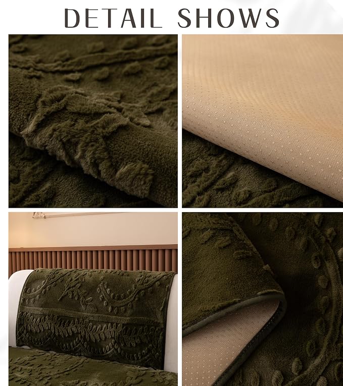 Green Fuzzy Rabbit Plush Sofa Cover Cozy Warm Sofa Couch Covers with 3D Jacquard Leaf Pattern Non-Slip Easy-to-Install Shaggy Sofa Slipcover Prefect for Kids Dogs Cats Cats(Green,36"x110")