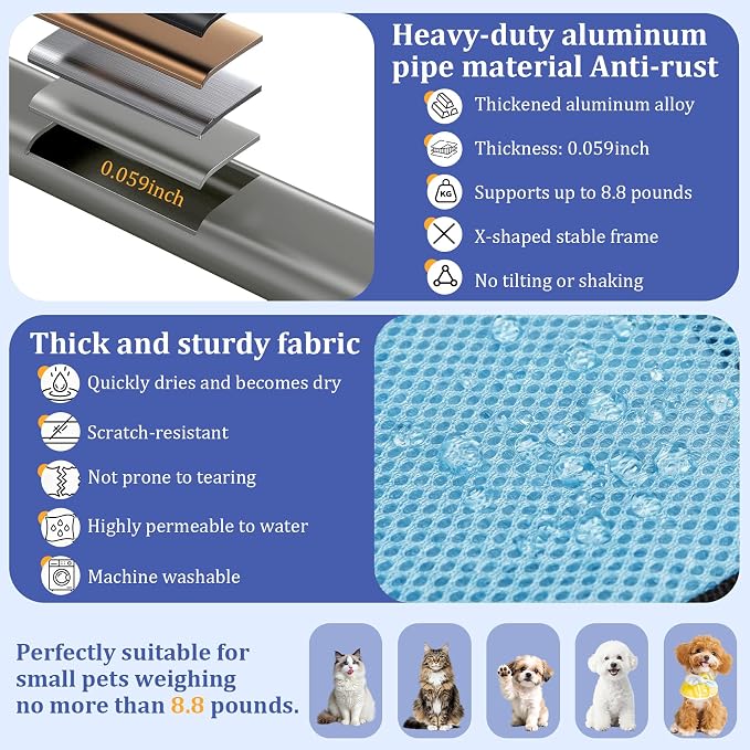 Foldable Pet Grooming Hammock with Stand for Small Dogs & Cats - 8.8 lb | Stand for Dog Grooming Hammock - Aluminium Alloy Support Suitable Support for Nail Trimming, Bathing & Care, No Hook Needed