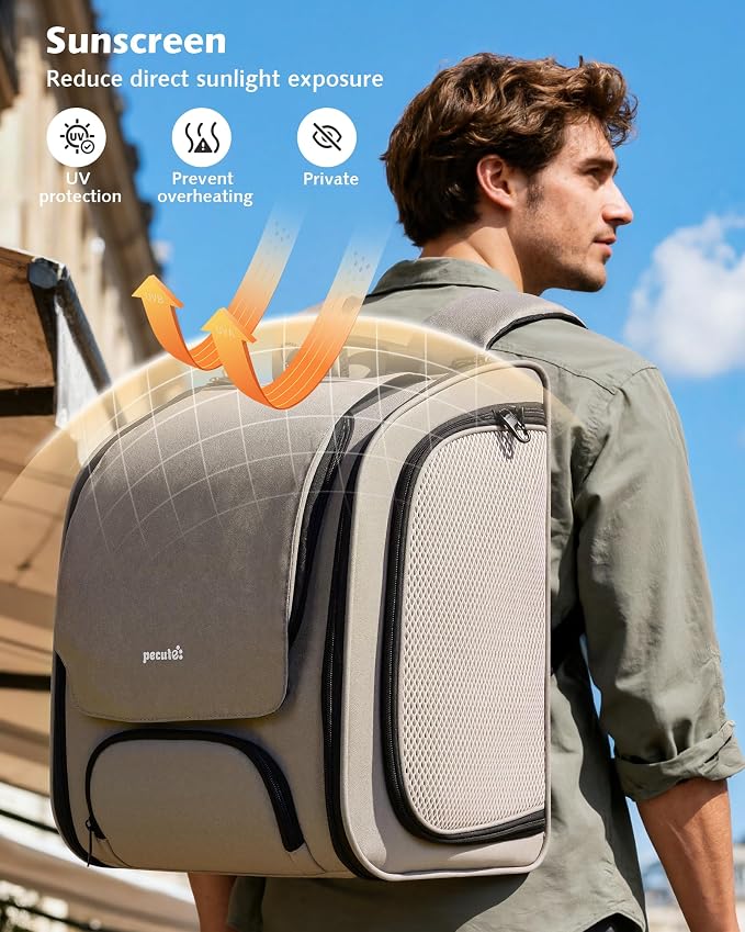 Pecute Cat Backpack Carrier,Large Space Cat Bubble Backpack,Ergonomic,Khaki | Expandable,Sunshade Curtain,Transparent Window,Safety Rope,Sturdy,Large Mesh on Both Sides for Breathability,for Outdoor,Vet