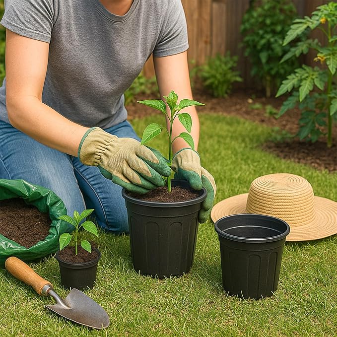 25 Pack 5 Gallon Flexible Plant Nursery Pots Plastic Seedling Starting Pots with Drainage Holes Soft Flower Pots Plant Container with Plant Labels, Black