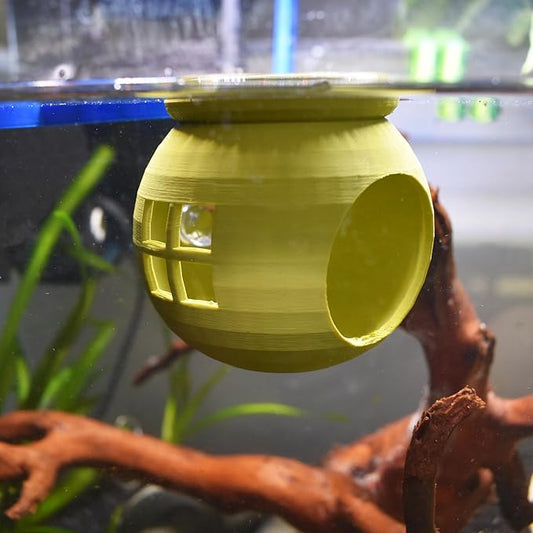 Floating Cozy Betta House, Natural Floating Betta Hide Out, Aquarium Fish Hammock, Relaxing & Stress Relief, Suction Cup Included, 2.9" W x 2.6" H (Olive Green)