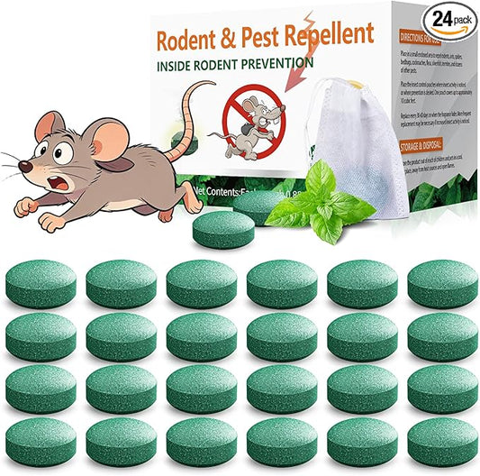 Rodent Mouse Repellent, Peppermint Oil Rat & Mice Repellent, Natural Moth Balls for Rodents Deterrent, Safe for Pets & Humans, Indoor & Outdoor Use, Keep Rodents Away from Garden & Home 24 Pack
