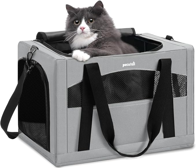 Pecute Cat Carrier Stable, Pet Carrier with Privacy Partition,Gray | Safe For Car Travel, Stable Steel Frame, Soft-Sided Pet Carrier Bag For Dogs And Cats Up To 11lbs, Foldable Design.