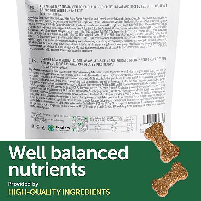 Nature's Protection Low Calorie Dog Treats - Functional Treats for Endurance, Training Treats for Small, Medium & Large Breed Adult Dogs with Light Fur (Superior Care - Insects & Rice, 5.29 oz)