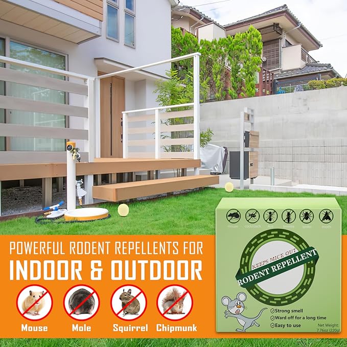 Rodent Repellent, Moth Balls for Rodents, Mice Repellent for House, Peppermint Oil to Repel Mice and Rats, Effective and Long-Lasting Mouse Repellent for Indoor & Outdoor Use -8 Packs