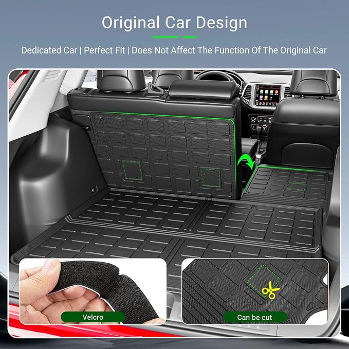 xipoqix Cargo Mat Backrest Mat Compatible with 2019-2023 Jeep Cherokee Cargo Liners TPE Back Seat Protector Replacement for 2019 2020 2021 2022 2023 Jeep Cherokee Accessories (Trunk Mat+Backrest Mats)