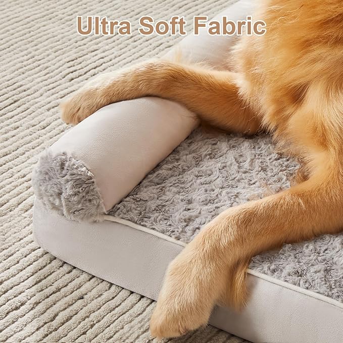 BFPETHOME Orthopedic Washable Large Dog Bed for Senior Dog Comfy Sleep | Waterproof Big Soft Pet Couch Bed for Dogs Relax with Removable Cover Supportive Egg Crate Foam Light Grey 36x27 Inch