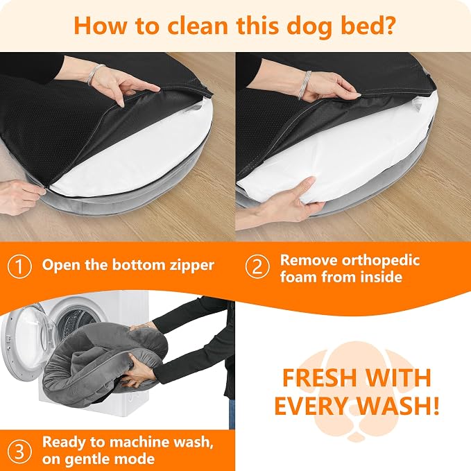 Dwanton Orthopedic Dog Bed for Medium Dogs with Gel Memory Foam, Waterproof Dog Sofa, Washable Pet Bed with Four Sided Bolster Cushion, Removable Cover & Non-Slip Bottom, 36", Medium Grey