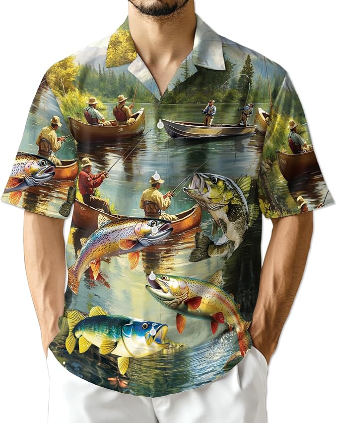 Fishing Crappie Hawaiian Shirt for Men, Button Down Summer Beach Short Sleeve, Fishing Lover Gifts, Sizes S-5XL
