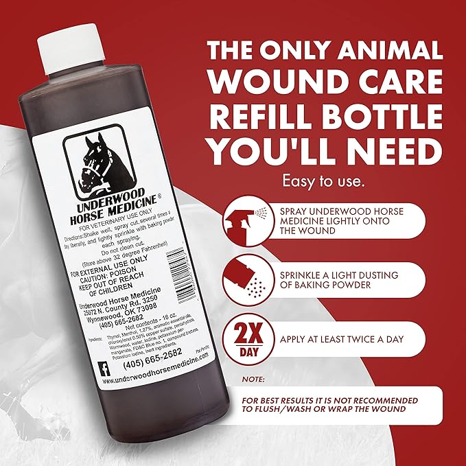 Underwood Horse Medicine - Wound Spray for Fast, Easy & Effective Healing of Cuts, Scrapes, Tears & Punctures Without Wrapping or Flushing – Sting-Free Wound Care for Horses, Dogs & More – 2-Pack