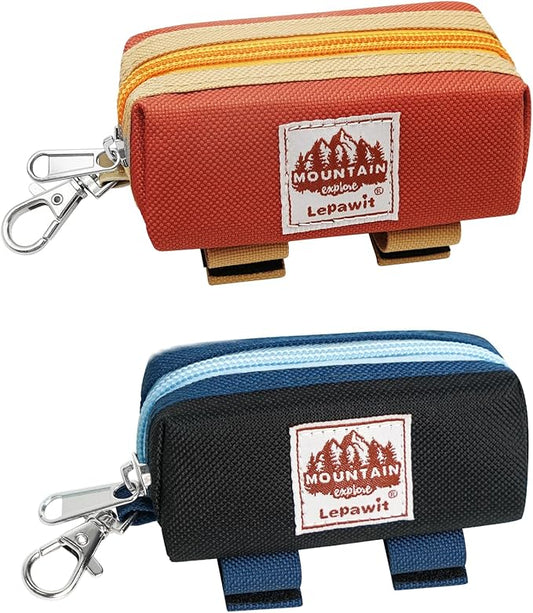 Dog Poop Bag Holder Zippered Pouch, Portable Dog Poop Bag Dispenser with 1 Metal Clip, Fashion Color Matching Canvas Waste Bag Holder for Leashes - Brown & Black