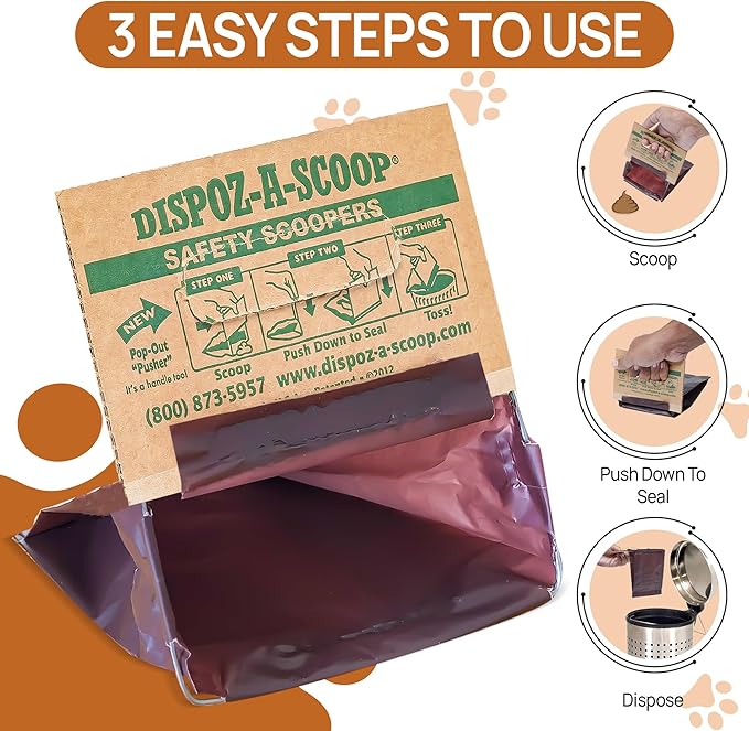 Dispoz-A-Scoop® 48 Pack"Scoop-Seal-Dispose” Dog Pooper Scooper with Bag Attachment, No-Touch Pooper Scoopers Solution, Portable Pooper Scooper for Dogs Large and Small, Dog Poop Scooper for Yard Walk