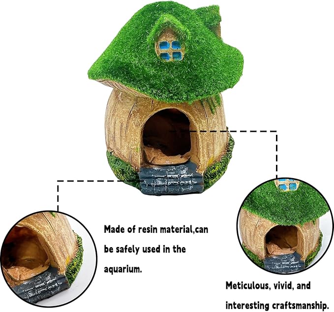 Aquarium Decoration House Resin Hollow Hide House Betta Fish Log Moss Cave Ornament Tank Hideaway Accessories for Mini Small Fish Shrimp