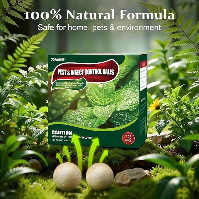 12 Pack Pest & Insect Control Balls-Mouse Repellent Indoor & Outdoor-Peppermint Balls Repellent for Sliverfish,Rodents, Ants, Roach,Spiders, Moths& Other Pests-Safe for Kids & Pets