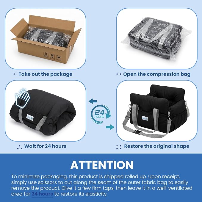 Small Dog Car Seat Cute Puppy Carrier Dog Bed w/Waterproof Bottom | Booster Console Car Seat with Safety Leash, Cozy Pet Car Bag for Travel with 3 Pockets and Adjustable Buckles