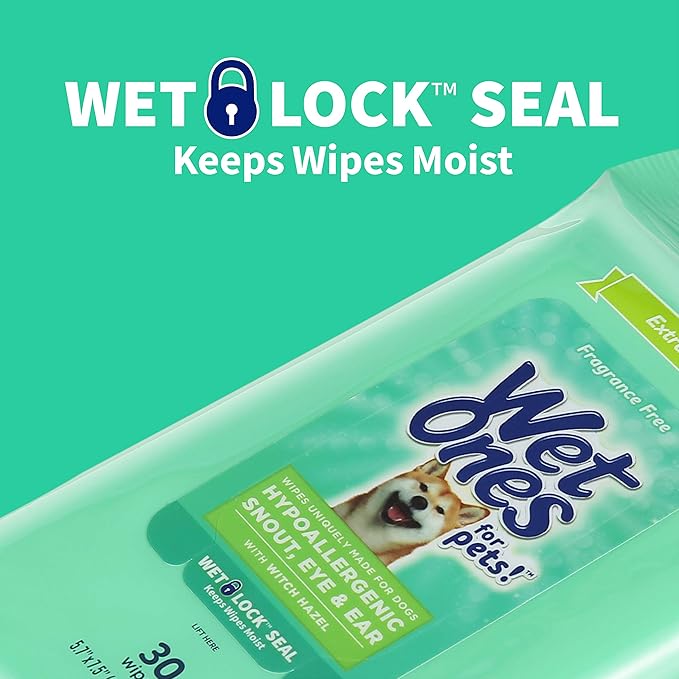 Wet Ones for Pets Extra Gentle Dog Wipes with Witch Hazel for Snout, Eye, Ear - Fragrance-Free Wipes with Wet Lock Seal, 30 Count (Pack of 2)