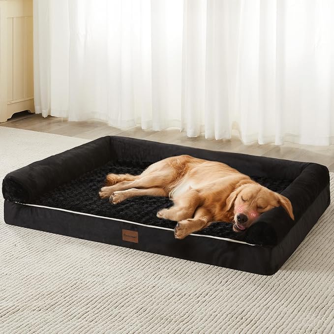 BFPETHOME Orthopedic Washable XLarge Dog Bed for Senior Dog Cozy Sleep | Extra Large Waterproof Big Soft Pet Couch Bed for Dogs Relax with Removable Cover Supportive Egg Crate Foam Black 42x30 Inch