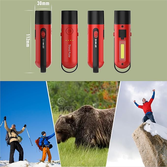 125dB Rechargeable Bear Horn,IPX4 Waterproof & LED Flashlight Bear Deterrent Device for Hiking, Camping, Outdoor Survival,Red