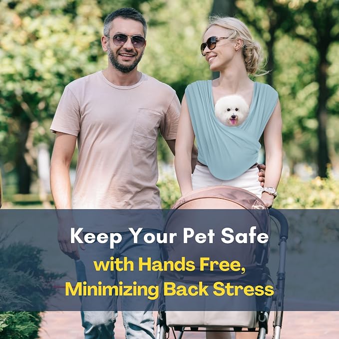 Small Dog Sling Carrier, Hands-Free, Baby Blue, Plus | Patented Front Carrier Reduces Back and Neck Strain; Adjustable, Soft Cotton, 3D Air Mesh for Puppies & Cats up to 20 lb