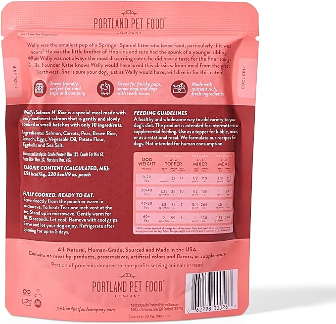 Portland Pet Food Company Fresh Dog Food Pouches - Human-Grade Toppers Wet Pet Meal & Mixers - Small & Large Breed Puppy & Senior Dogs - Gluten-Free, Limited Ingredient Salmon & Beef - 8 Pack Variety