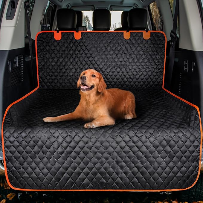 MIXJOY SUV Cargo Liner for Dogs, Waterproof Cargo Liner for SUV, Pet Dog Cargo Cover Mat with Bumper Flap Protector, Nonslip Car Trunk Mat for Sedans Vans, Universal Fit (90" L x 55" W)