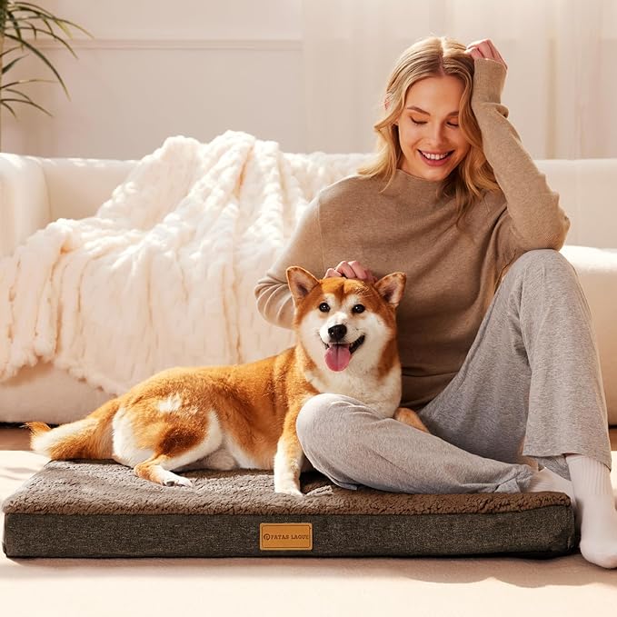 Patas Lague Orthopedic Large Dog Bed Washable Pet Sofa Mat 42''X28'' Brown | Egg-Crate Foam Dog Couch For Large Sized Dogs, Waterproof Removable Cover, Soft Pet Crate Bed With Nonskid Bottom