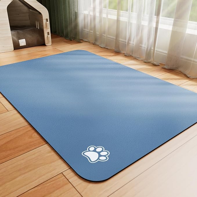 HotLive Dog Food Mat - Absorbent Cat Mat for Food and Water, No Stains Pet Feeding Bowl Mat, Easy to Clean Pet Placemats, Quick Dry Dog Water Dispenser Mat for Messy Drinkers | Paw Blue 16"x 24"