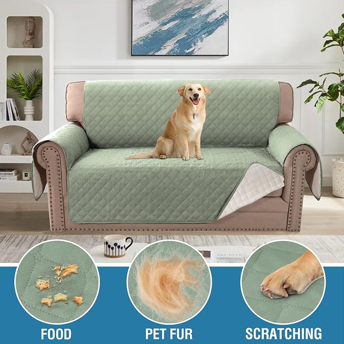 H.VERSAILTEX Couch Cover, Sofa Cover 2 Cushion Couch, Dog Couch Cover Protector, Furniture Covers for Pets, 100% Waterproof Cover with Non-Skid Backing & Elastic Straps(Loveseat, Pale Aqua)