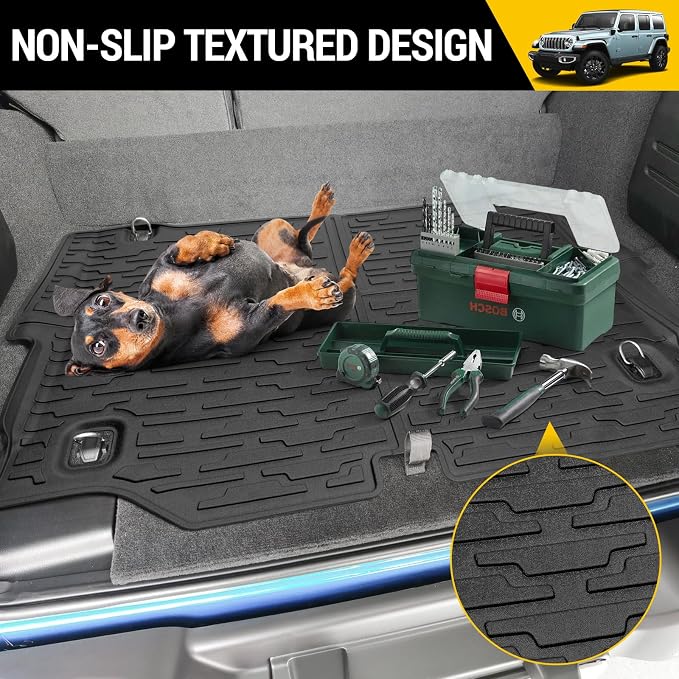 Rear Cargo Mat for 2021-2025 Jeep Wrangler JL 4XE Only Cargo Liners All Weather TPE Protection Anti-Slip Trunk Mat for 2021 2022 2023 2024 2025 Wrangler JL 4XE 4 Door Accessories