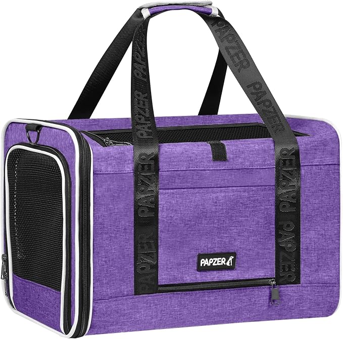 Cat Carrier for Travel, Soft-Sided, Top Loading, Privacy Curtain, to 20 lbs | Medium Pet Carry Bag Anxiety Cat, Vet Visit Car Transport Luggage Sleeve Suitcase Attachable Small Puppy Crate Kennel Purple