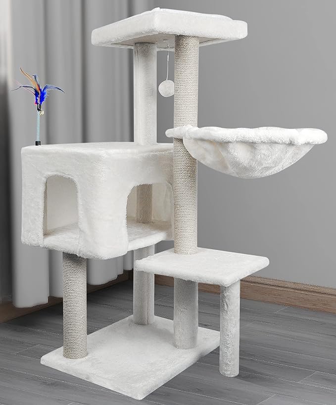 AIWIKIDE Cat Tree Has Scratching Toy with A Ball Activity Centre Cat Tower Furniture Jute-Covered Scratching Posts,Beige