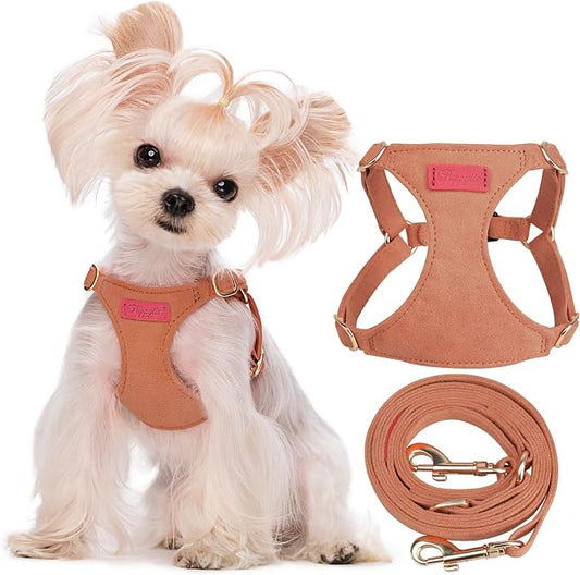 Puppytie xs Dog Harness with Multifunction Dog Leash,Soft Adjustable No Choke Escape Proof Pet Harness Vest,Brown Caramel,XS