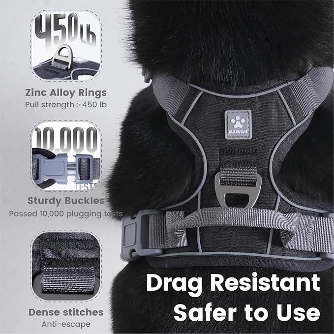Pawaii No Pull Dog Harness with Pet ID Tag, Reflective Vest | Built for safer walks with a QR Pet ID Tag, ront no pull clip, reflective trim,control handle and breathable mesh lining