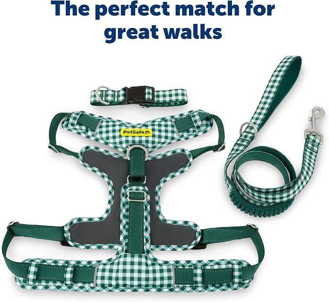 PetSafe Easy Walk Comfort No Pull Dog Harness, Green Gingham, Large | Stops Pulling on First Use with Front Martingale Loop, Padded Comfort, 5-Point Adjustable Fit