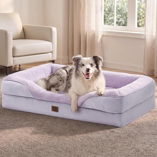 EHEYCIGA Orthopedic XL Dog Bed for Large Sized Dog, 42x30 Inch Extra Large Memory Foam Dog Couch Bed with Sides, Waterproof Liner & Washable Removable Cover, Purple
