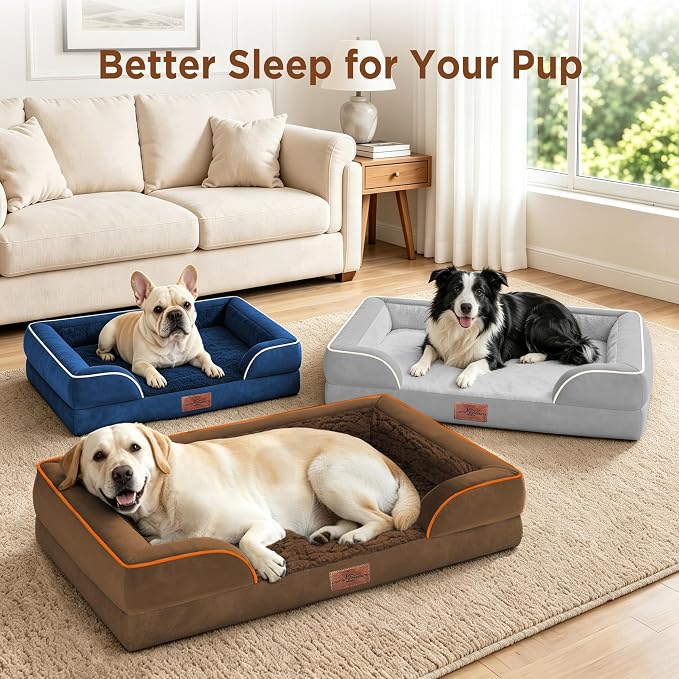 Comfort Expression Orthopedic Dog Bed for Extra Large Dogs with Bolster | Waterproof Dog Couch Bed with Washable Cover & Non-Slip Bottom, Supportive Egg Crate Foam Big Dog Bed, 53x42Inch