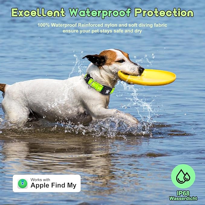 GPS Dog Collar Tracker 2-in-1,Reflective Waterproof Pet Collar,iOS-Only,No Monthly Fees,Unlimited Range,Dog Tracking Collar Pet Tracker,for Small Medium Large Dogs(S (12.6"-16.5"), Green)
