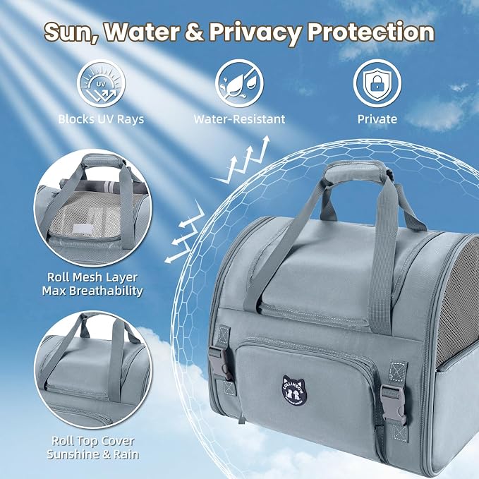 Expandable Cat Carrier Backpack for Large Cats - Airline Approved Pet Carrier Backpack for Small Dogs, Hiking & Travel, Waterproof with Breathable Mesh, 14lbs Capacity (Light Grey, Standard)