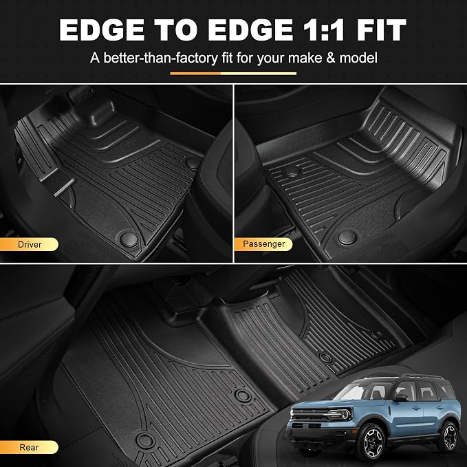 AOMSAZTO Floor Mats for Ford Bronco Sport 2021 2022 2023 2024 2025 2026-1st & 2nd Row All Weather Protection Car Floor Liners Waterproof Mats