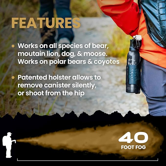 Griz Guard 260GG2 Bear Spray W/Holster 40 ft Range, Max Strength, EPA-Registered Spray for Bears, Mountain Lions, Coyotes, Dogs, & Moose, Outdoor Hiking & Camping Protection, Glow Safety, 9.2oz, 2PK