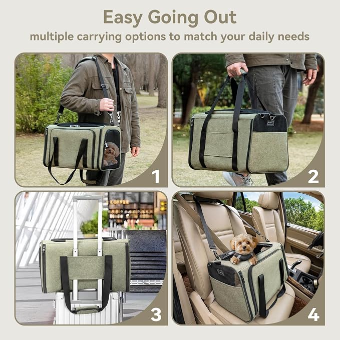 Petsfit Medium Expandable Cat Carrier for Air Travel, Up to 13 lb | 17 x 11 x 11 in; sized for Delta Airlines, with locking zippers, a handy D-ring, large pocket and multi-side ventilation.