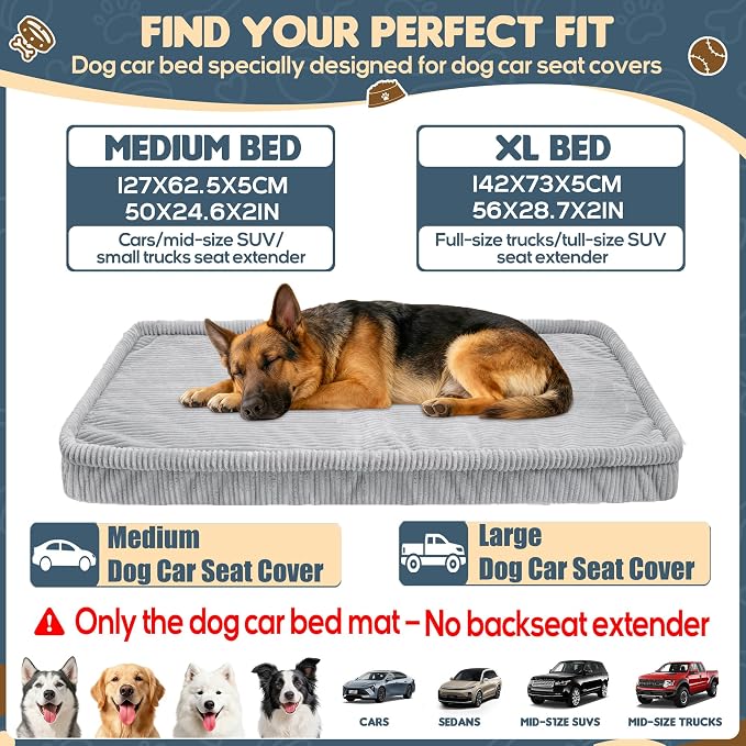 Loiion Dog Car Bed, Non-Slip Backseat Extender Pet Mat 50"x24.6"x2" | Removable, Washable Dog Bed With Waterproof Liner Protects Car Seats, Anti-Slip Travel Bed For Dogs