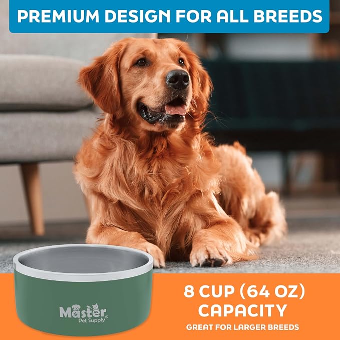 Master Pet Supply Stainless Steel Dog Bowls - 64 oz, Heavy Duty - Camo Patrol, Double Wall Extra-Thick Insulated, Non-Slip Pet Water Bowl for Dogs, Cats & Pets, Anti Rust Metal, Dish Washer Safe