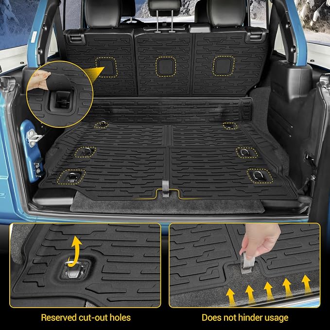 Cargo Mats for 2021-2025 Jeep Wrangler JL 4XE Trunk Mat with Backrest Liner All Weather TPE Protector Rear Back Seat Mats for 2021 2022 2023 2024 2025 Wrangler JL 4XE 4 Door Accessories