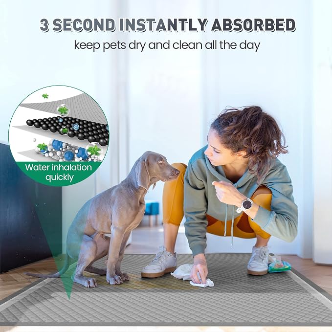 Boscute Charcoal Super Absorbency Puppy Pads, Activated Carbon Odor-Control XXXL 36"x36" Leak-Proof Pet Training Pee Pads, Disposable Potty Pads for Dogs Cats, Rabbits