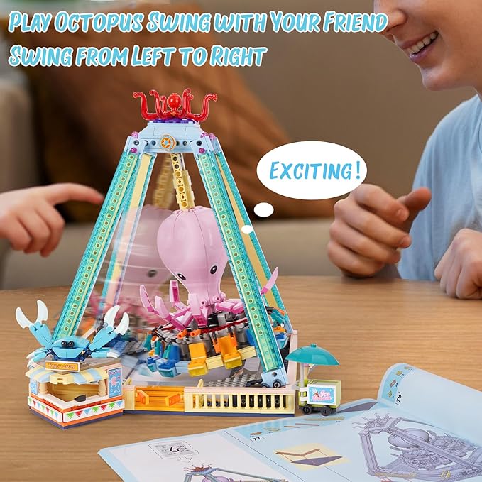 Building Blocks Set,Octopus Swing Amusement Park Building Blocks Toy,Blocks Toy Model Gift for Kids and Adults(1189PCS)